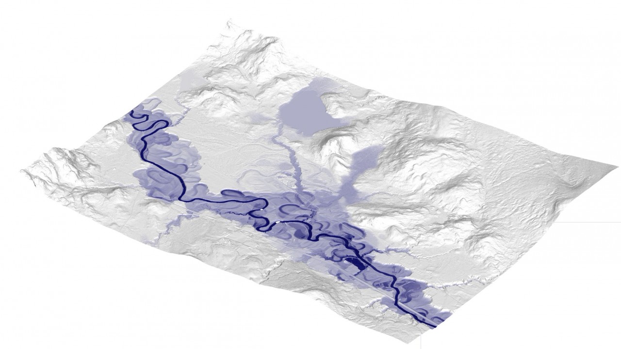 LiDAR based color relief map of the Baker River and surrounding White Mountains exported from Surfer's 3D view
