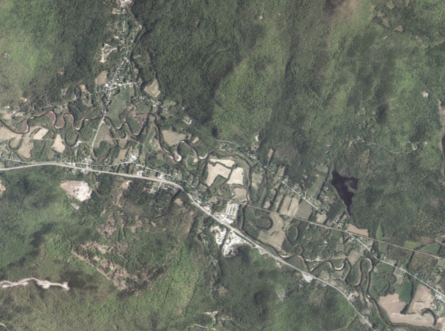 Aerial image of the Baker River displaying several oxbows