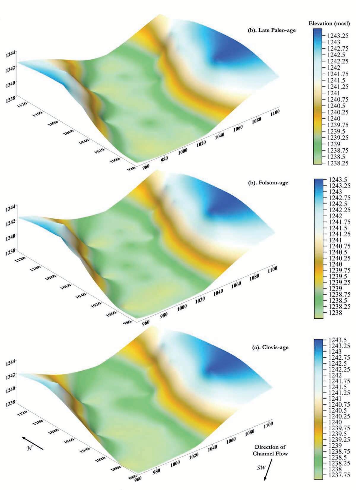 Geomorphic model of the channel at Blackwater Draw created in Surfer