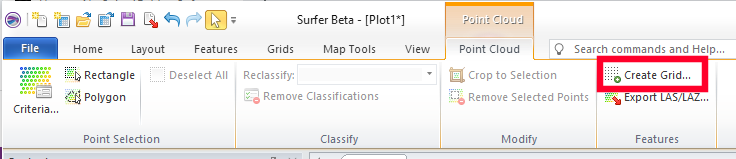 Create grid from point cloud command in Surfer