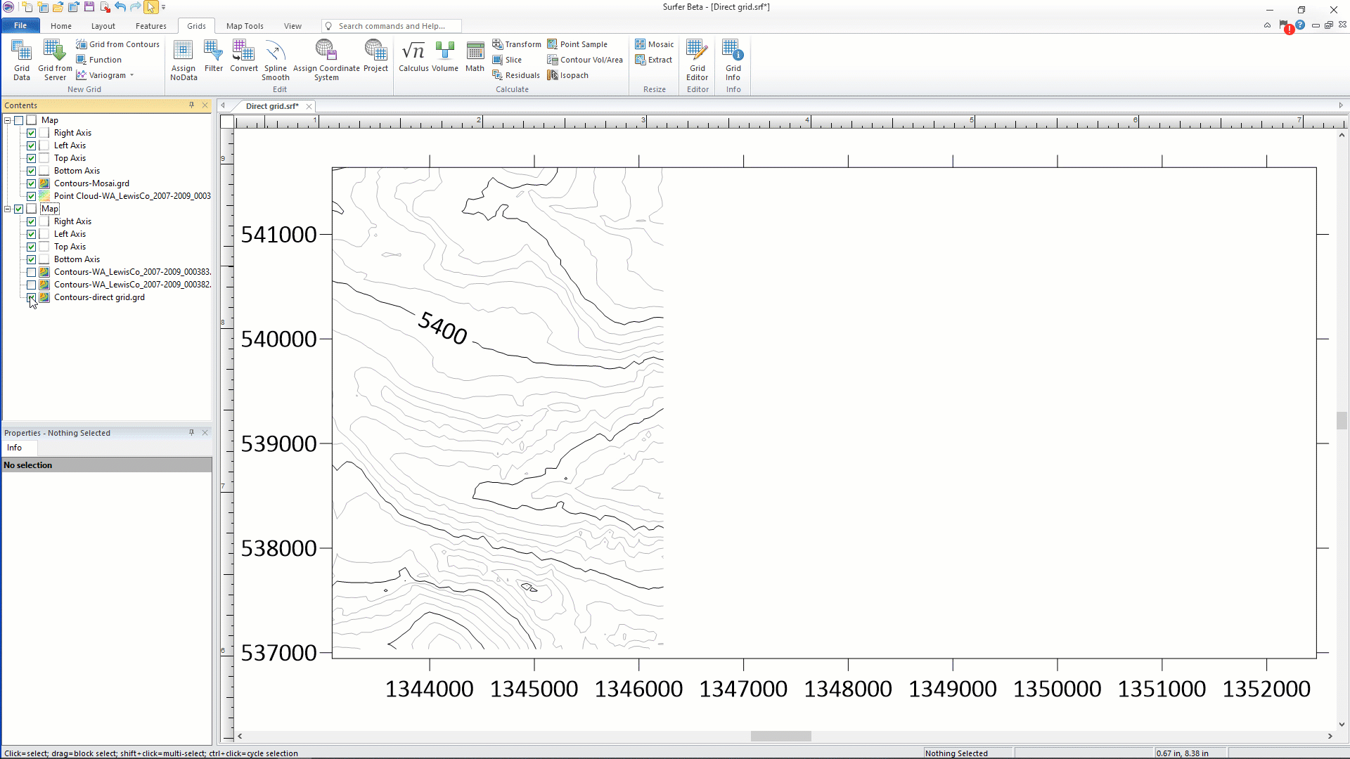 Direct Grid Gif Sequence of LiDAR contours being added to a map frame in Surfer