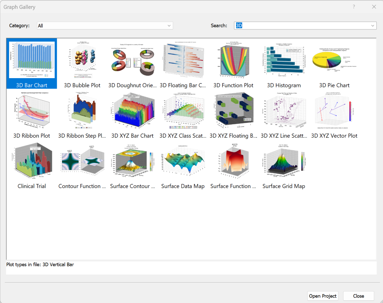 Graph Gallery dialog in Grapher