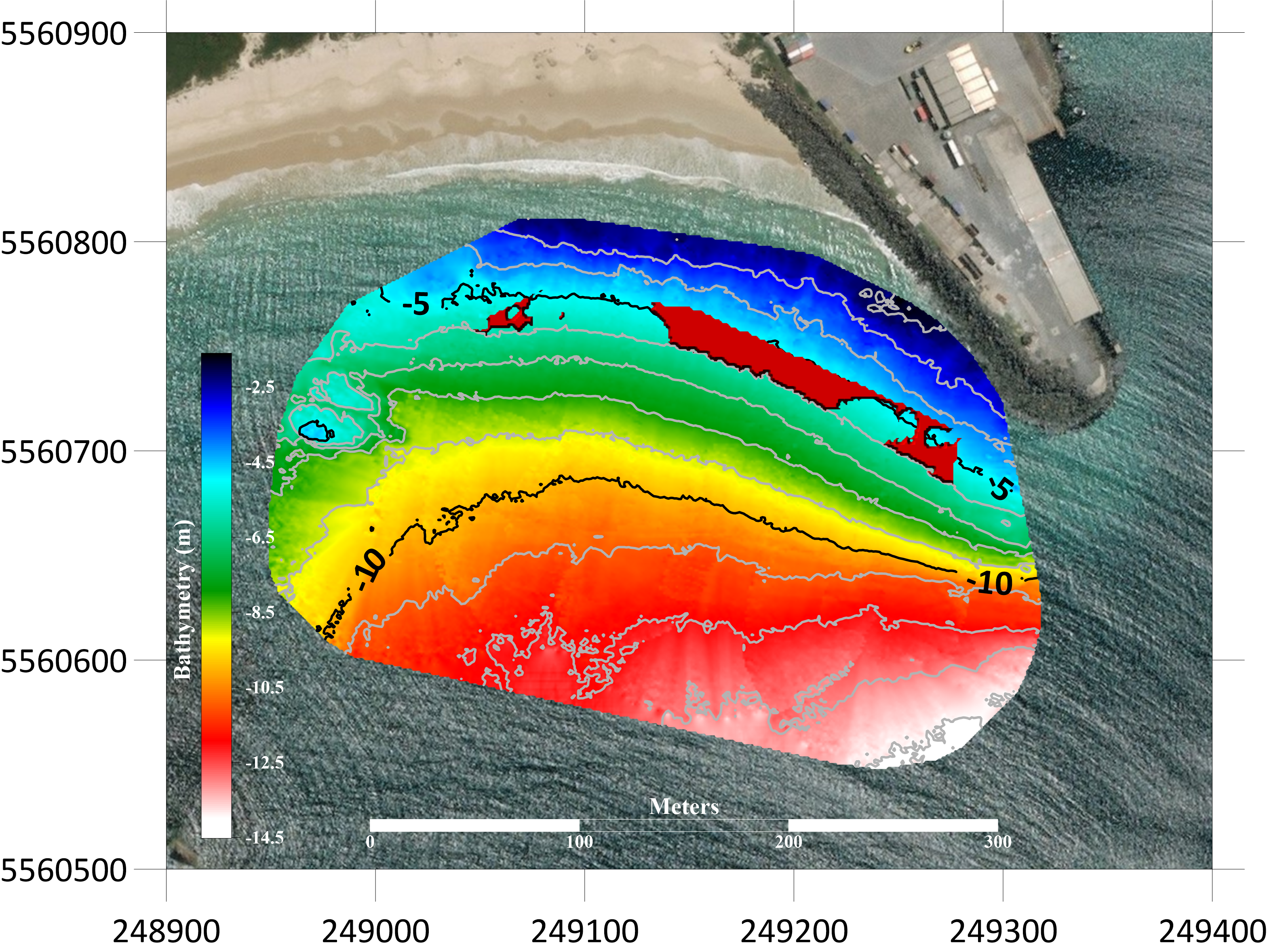 Site suitability map for blue energy locations created in Surfer