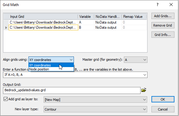 Grid Math dialog in Surfer