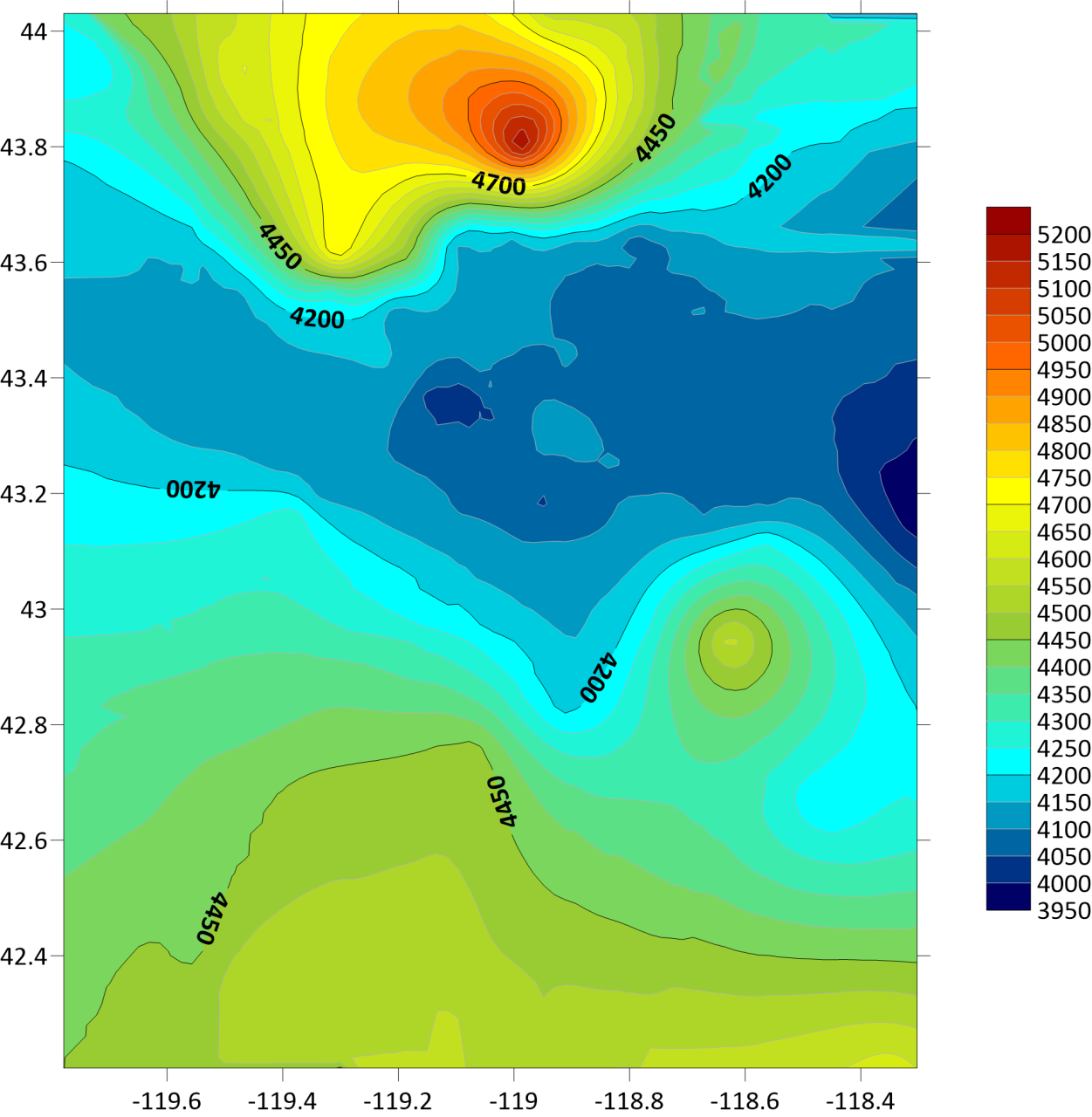 Potentiometric contour map of Harney Basin, OR created in Surfer