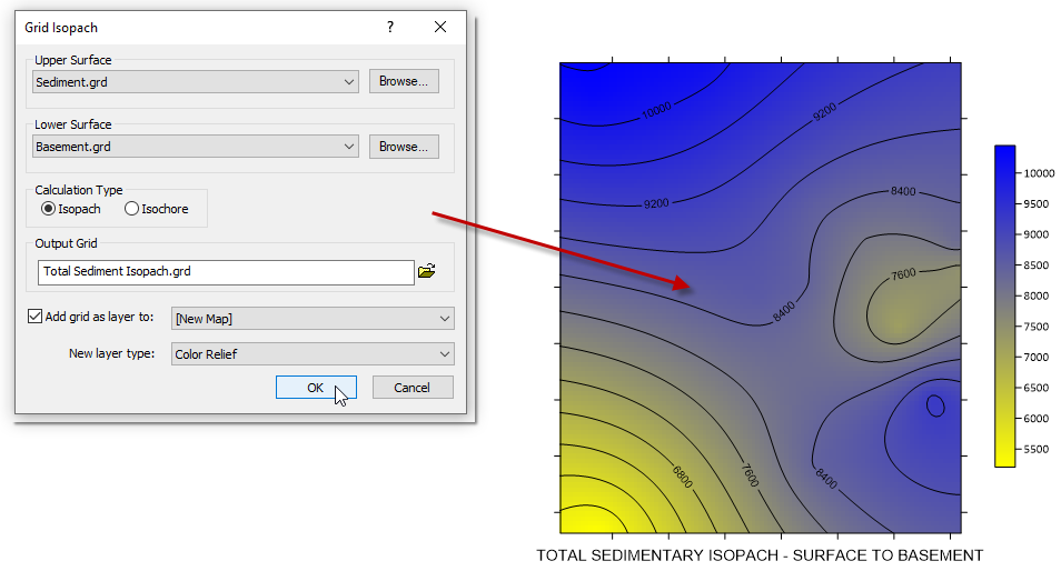 Sedimentary Isopach map created in Surfer