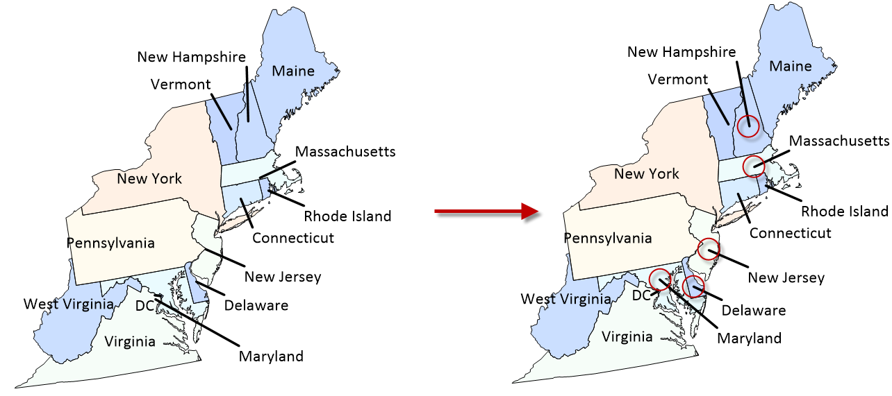 Vector base layer label anchors before and after being moved in Surfer