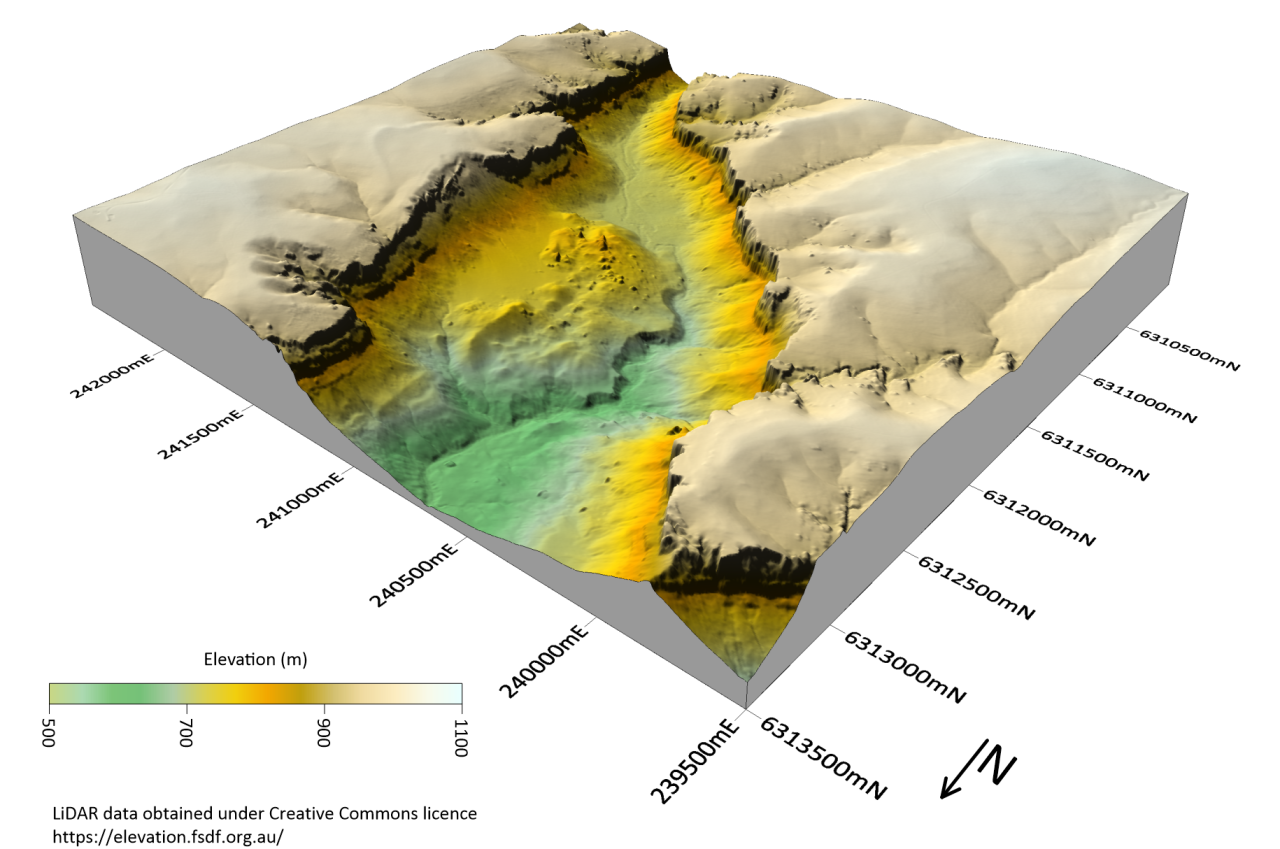 3D model of a relict landslide in the Blue Mountains created in Surfer