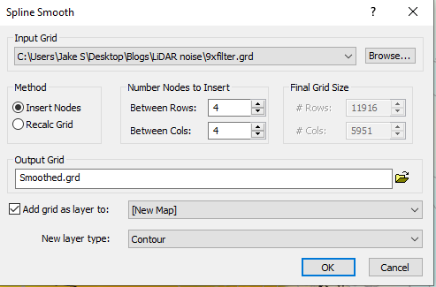 Spline smooth dialog in Surfer