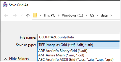 Save a raster grid as a GeoTIFF File in Surfer