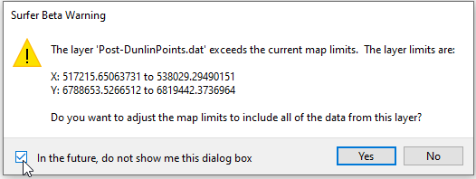 Manage warning message behavior with Surfer