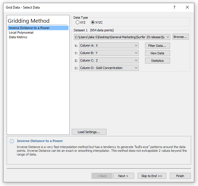 XYZC 3D Gridding Menu in Surfer