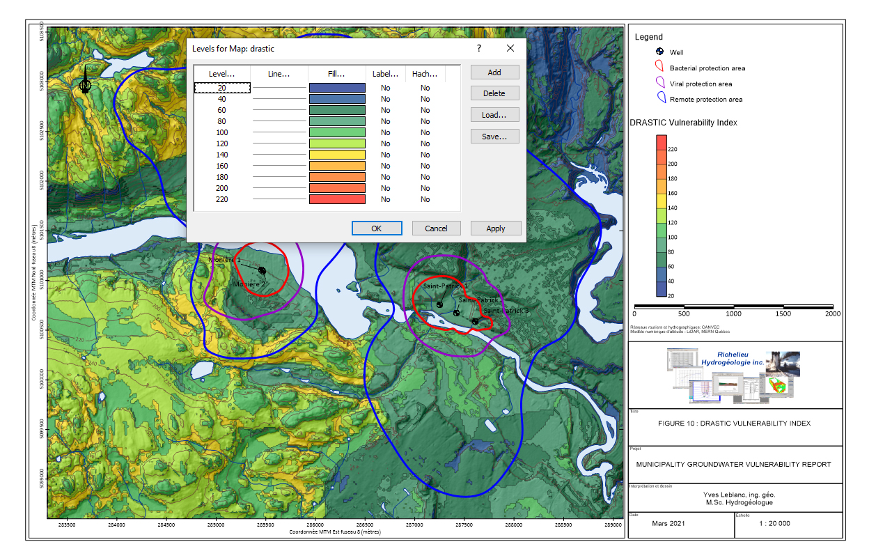 DRASTIC vulnerability figure used in environmental report for a municipality