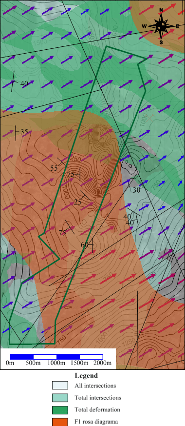 Lineament analysis map created in Surfer