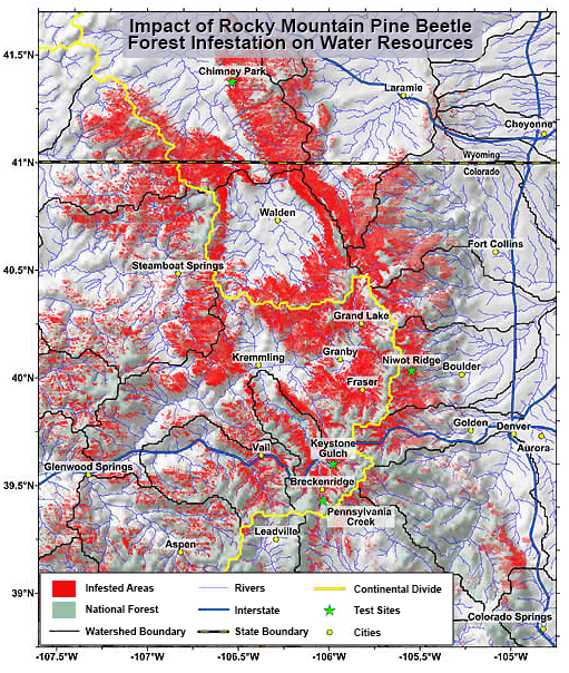 Pine beetle infestation map generated in Surfer 2D & 3D mapping & modeling software