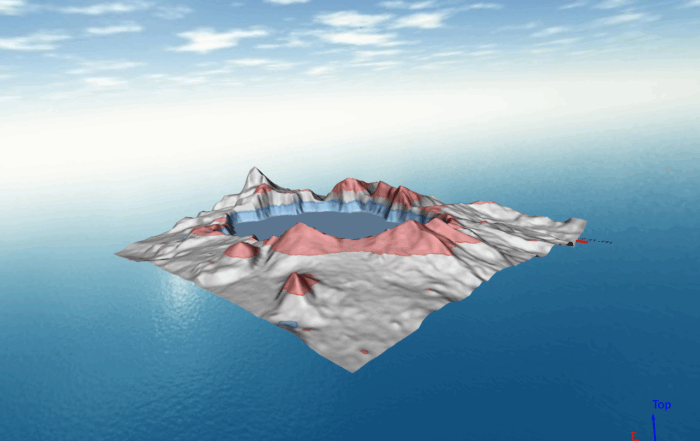 This is a 3D peaks and depressions visualization showing the peaks in Crater Lake, Oregon.