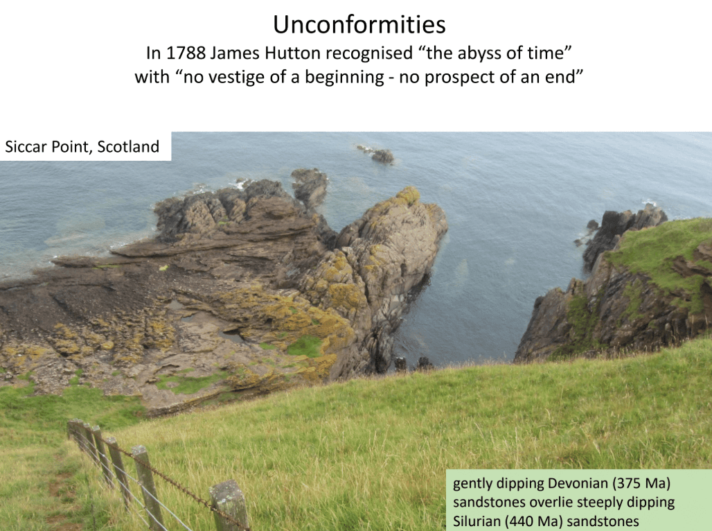 This image shows unconformities in Siccar Point, Scotland.