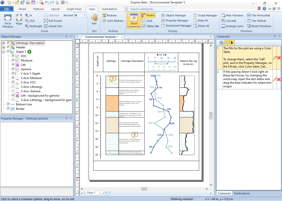 This is a plot in Grapher with comments on it that can be used for future reference.