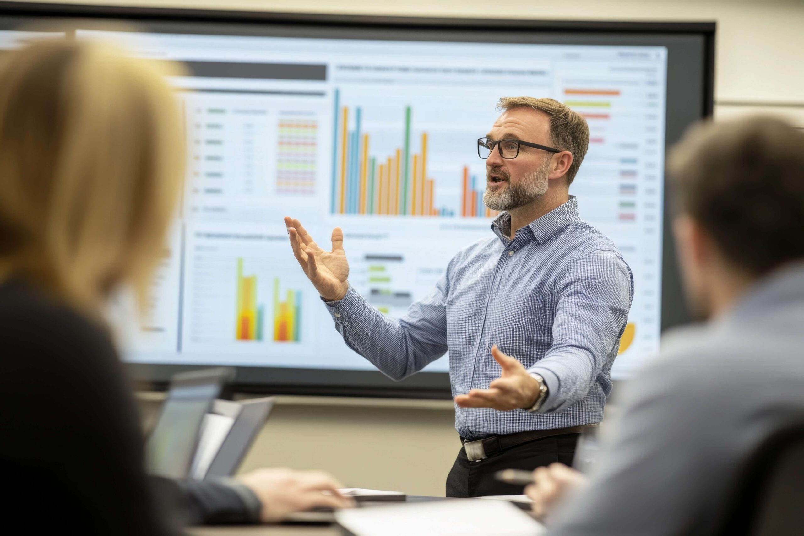 This professional is giving a presentation about data they visualized.