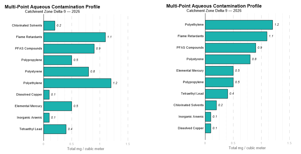 Sorting for impact This bar chart shows a multi-point aqueous contamination profile and sorts each bar by magnitude for impact.