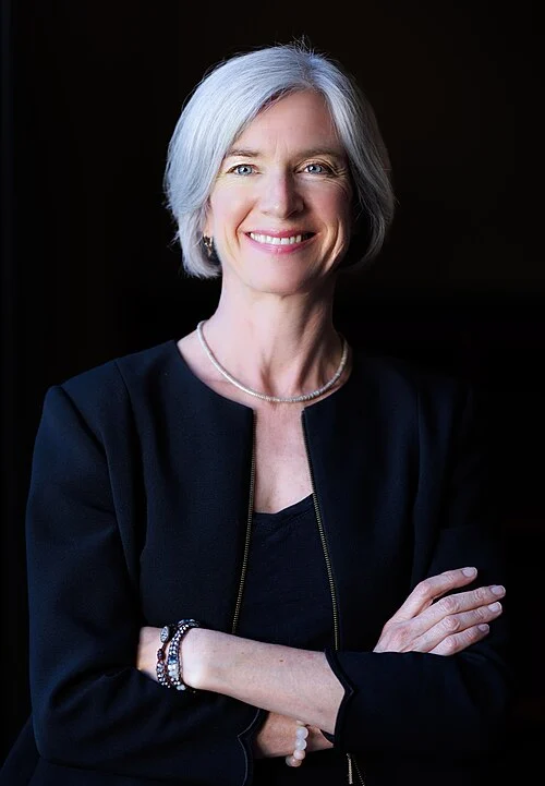This image shows Jennifer Doudna, known for co-developing CRISPR-Cas9 gene-editing technology.