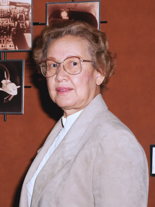 This image shows Katherine Johnson, who played a key role in some of NASA’s earliest and most historic space missions.